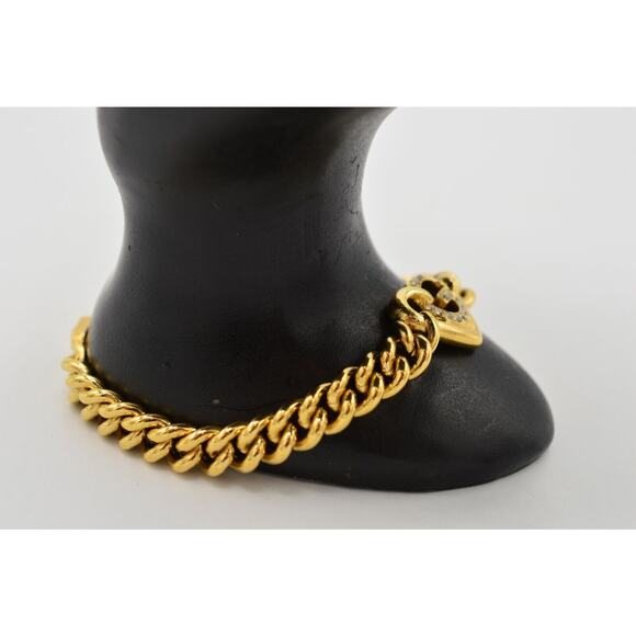 Givenchy Vintage Logo Heart Bracelet Crystal Gold Cuban Chain Signed 1980s Bin2 - Picture 9 of 12